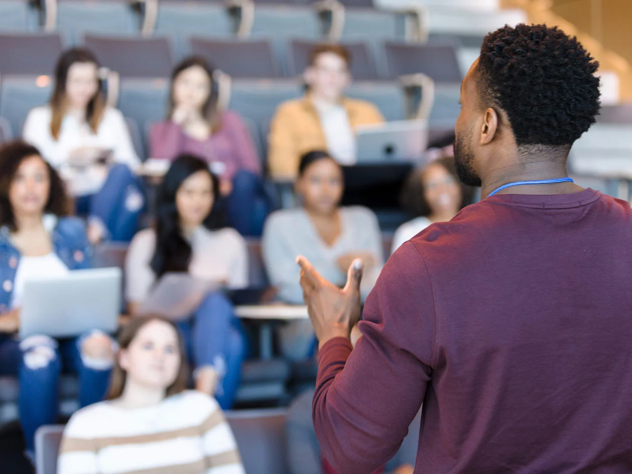 male professor in lecture hall