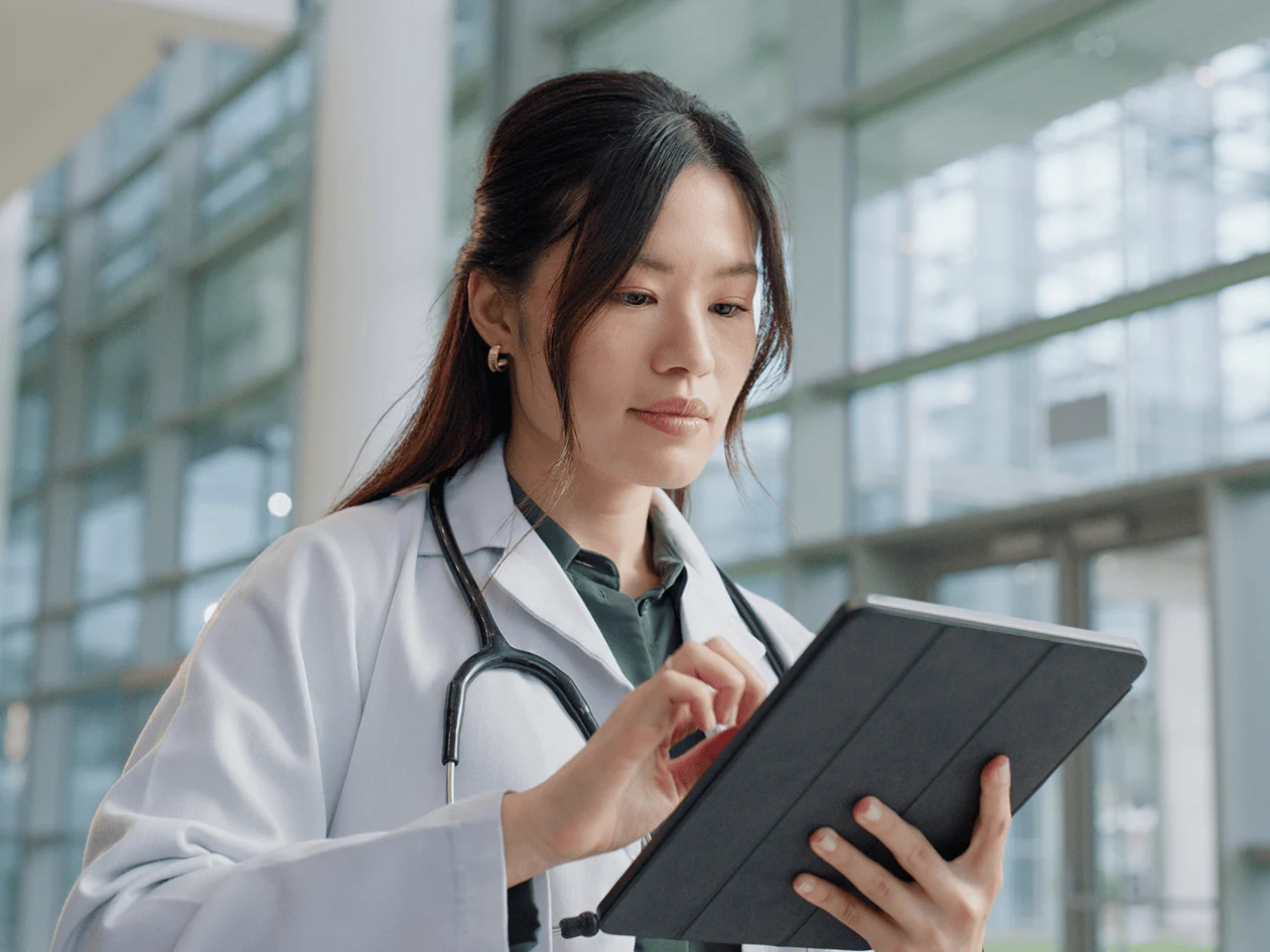 AI female doctor on tablet