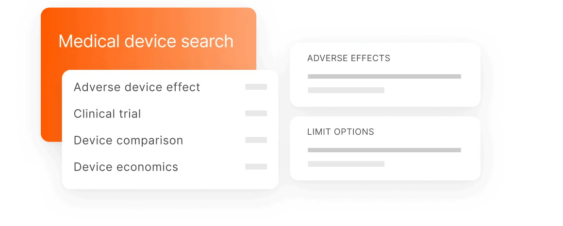 UI illustration showcasing Embase medical device search