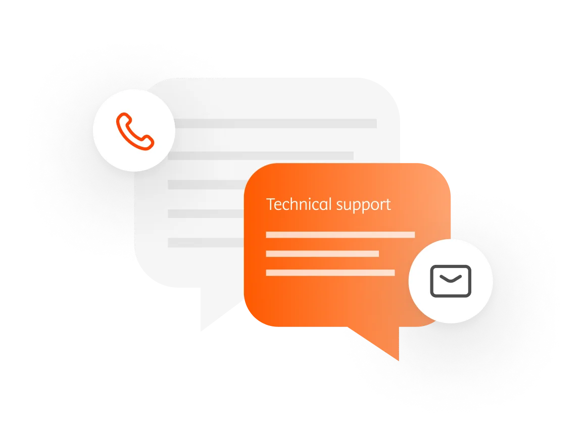 UI illustration showing notification methods for technical support