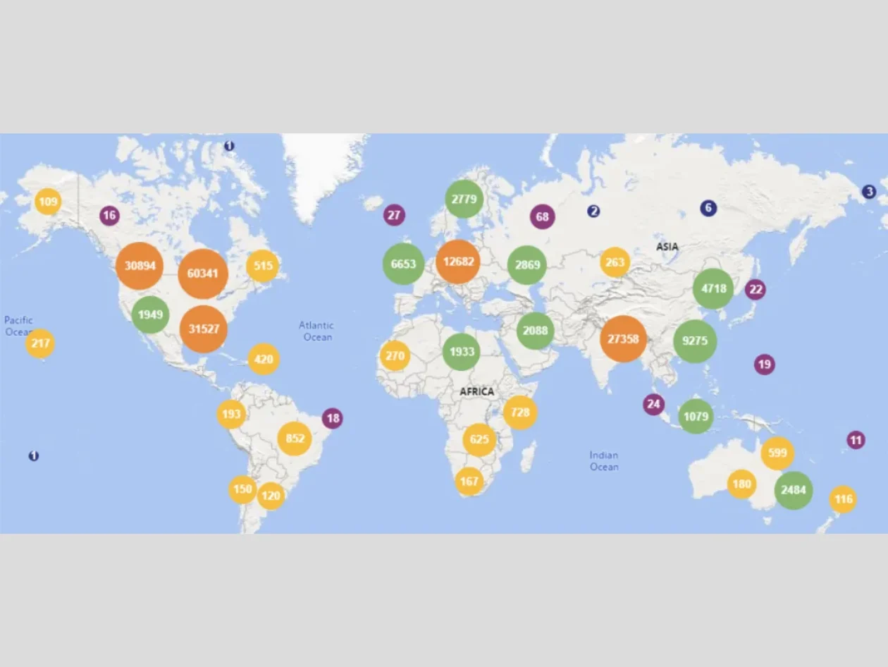 World map showing readership distribution